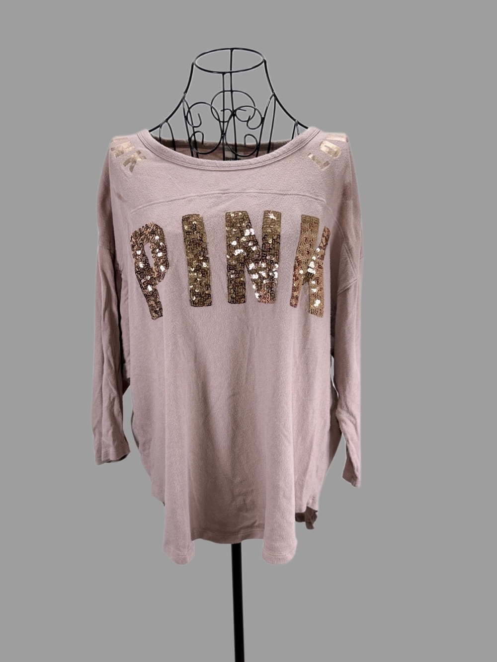PINK Victoria's Secret Dusty Pink Sequin Logo Long Sleeve Top